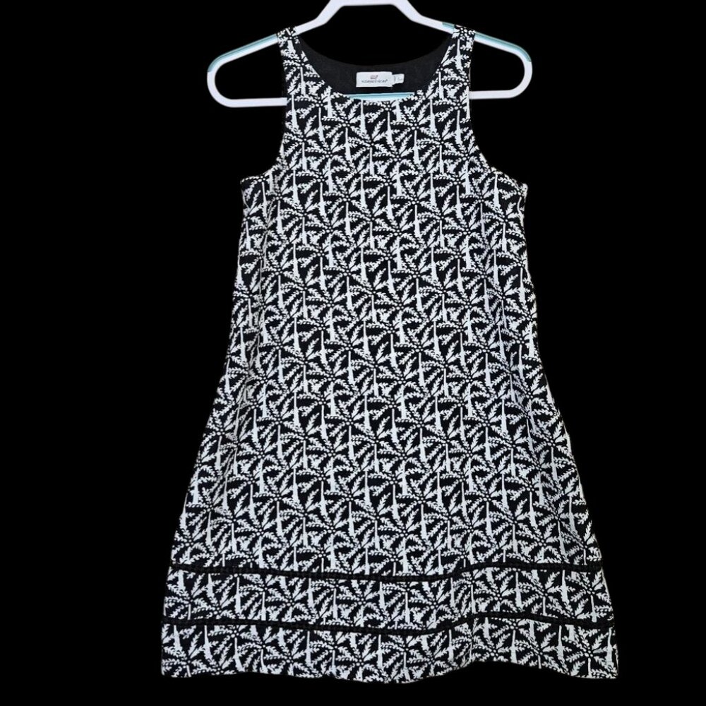 Vineyard Vines Dress 2‎ Linen Allover Palm Cisco Swing Black White